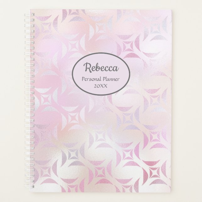 Modern Glam Pink Silver Personalize Name Planner (Front)