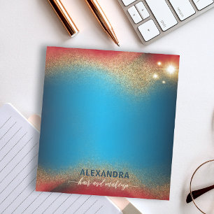 Modern Glam Red Blue Gold Glitter Hair & Makeup Notepad