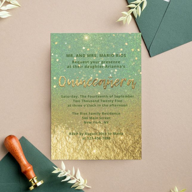 Modern Glam Teal And Gold Glitter Foil Quinceañera Invitation (Creator Uploaded)