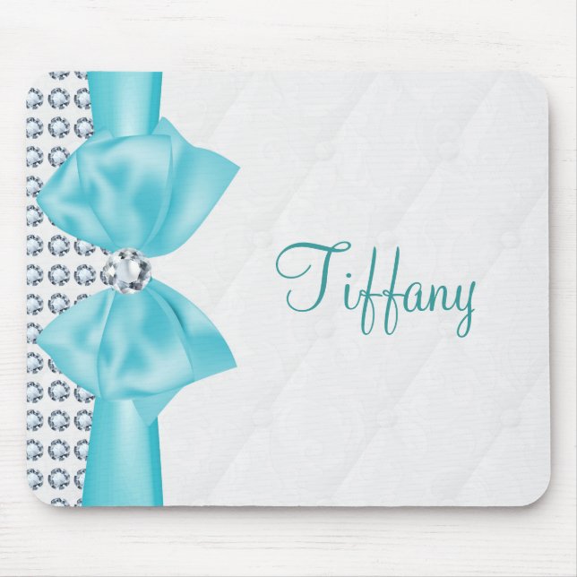 Modern Glam Teal Turquoise Bow & Diamonds Mouse Pad (Front)