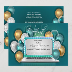 Modern Glam Virtual Baby Boy Shower Teal Invitation