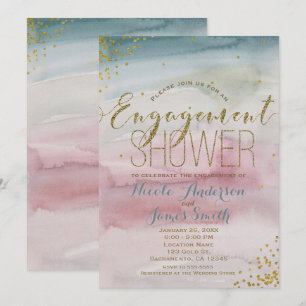 Modern Glam Watercolor Gold ENGAGEMENT SHOWER Invitation