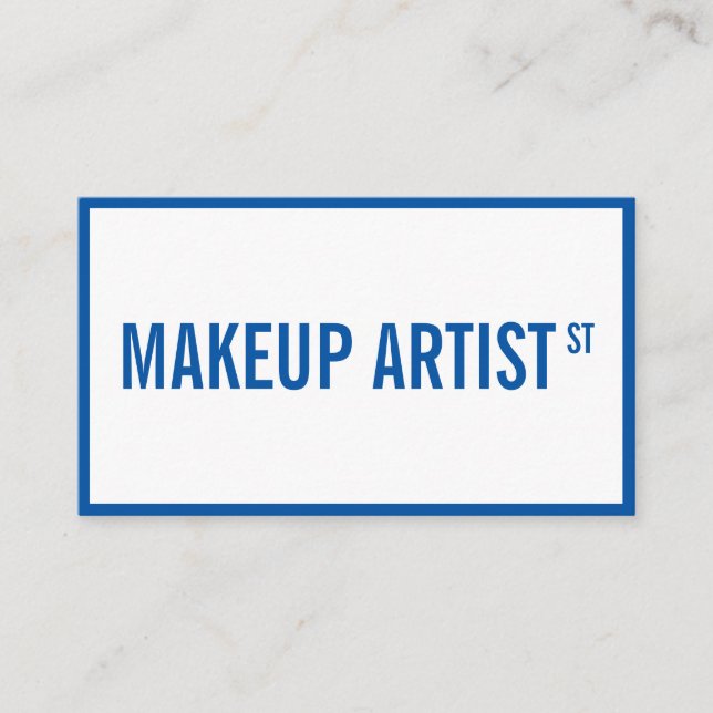 Modern glam white blue street sign makeup artist business card (Front)