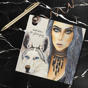 Modern Glam Woman & Husky Wolf Dog Gift Favour Tags