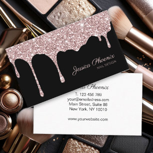 Modern Glamor Rose Gold Black Glitter Business Card