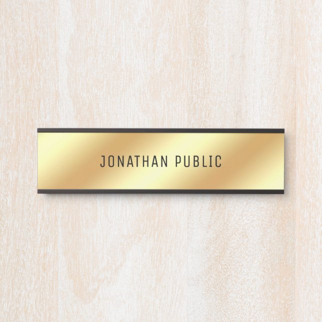 Modern Glamour Black Gold Elegant Minimalistic Door Sign (Front)