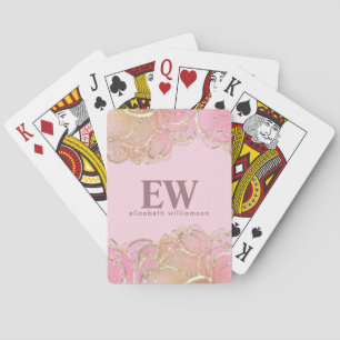 Modern Glamourous Elegant Monogram Pink Gold Girly Playing Cards