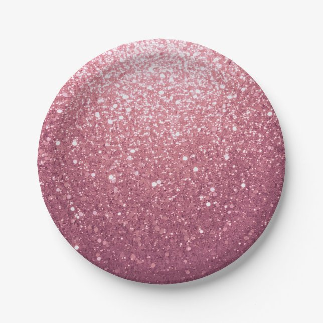 Modern Glamourous Pink Glitter Birthday Paper Plate (Front)
