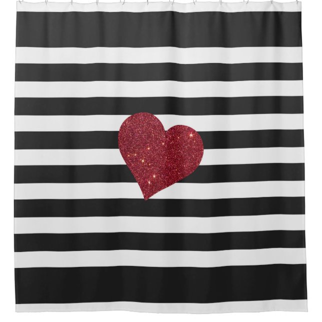 Modern Glamourous Red Faux Glitter Heart Stripes (Front)