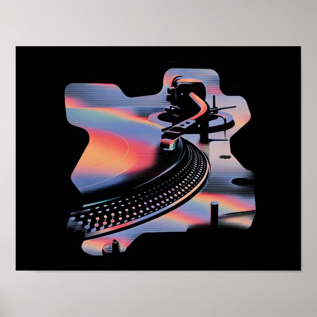 Modern Glitch Style Turntable – Colorful Design Poster (Front)