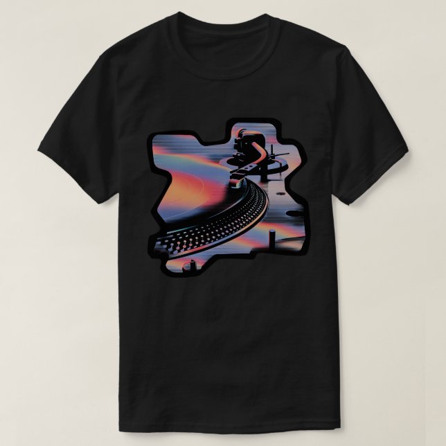 Modern Glitch Style Turntable – Colorful Design T-Shirt (Design Front)