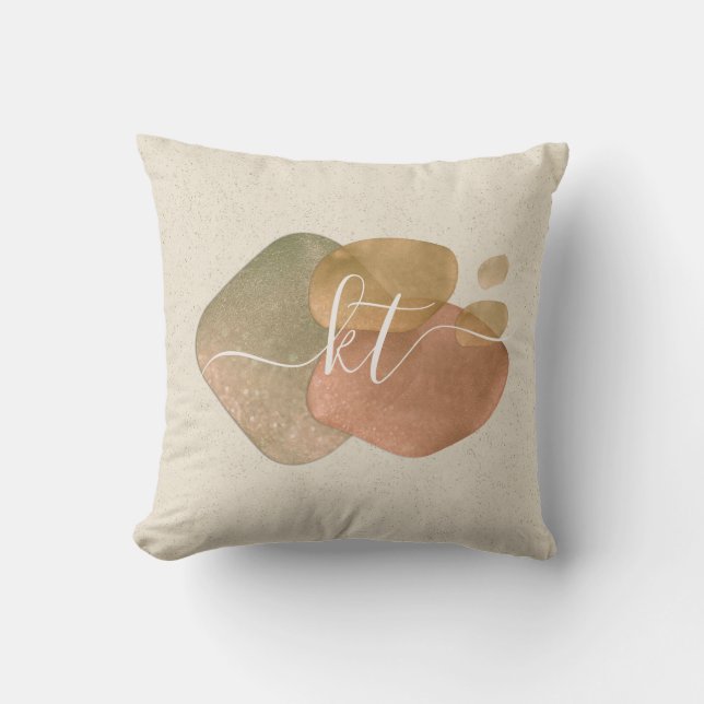 Modern Glitter Abstract Shapes Script Monogram  Throw Pillow (Front)