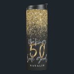 Modern glitter black and gold 50th birthday thermal tumbler<br><div class="desc">Modern glitter black and gold 50th birthday gift. Part of a elegant stylish collection.</div>