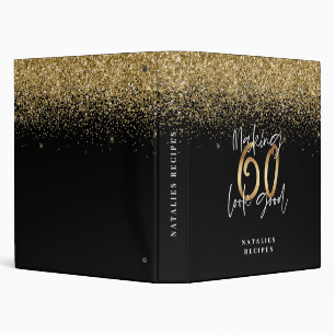 Modern glitter black and gold 60th birthday binder