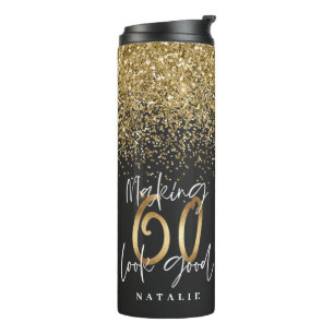 Modern glitter black and gold 60th birthday thermal tumbler