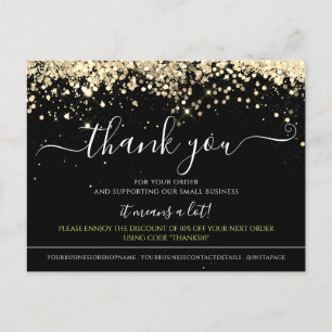 Modern Glitter Black Elegant Thank You Card