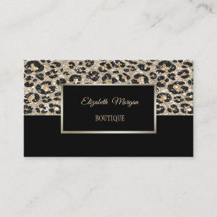 Modern Glitter Black Leopard Print,Frame Business Card