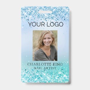 Modern Glitter Blue  Employee Photo ID Badge