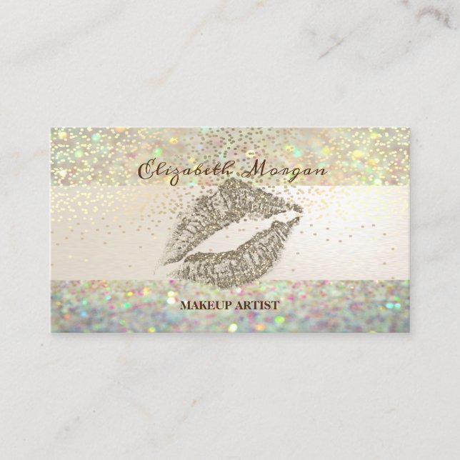 Modern Glitter Bokeh  Stripe, Confetti,Lips Business Card (Front)