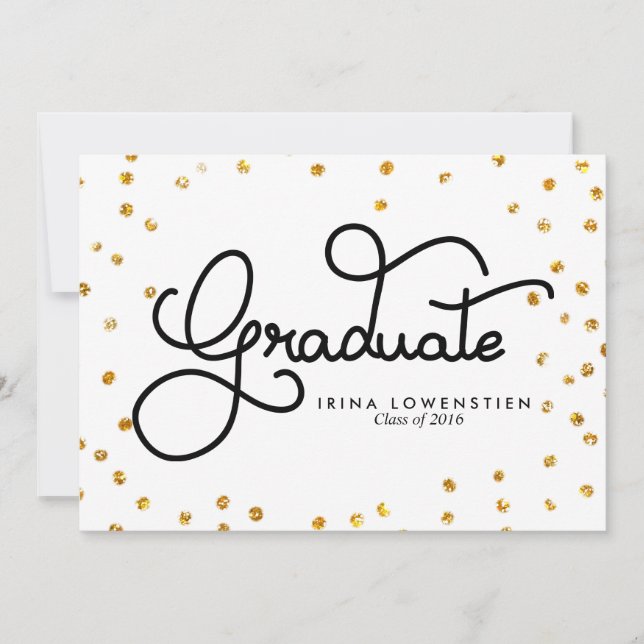 Modern Glitter Confetti Graduate Typography Script Invitation (Front)