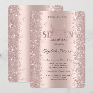 Modern Glitter Confetti Rose Gold  Sweet 16 Invitation