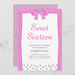 Modern Glitter Diamonds Sweet Sixteen Invitation