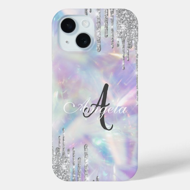 Modern Glitter Drips Holographic,Monogram  Case-Mate iPhone Case (Back)