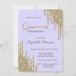 Modern Glitter Drips Lavander Quinceañera Invitation