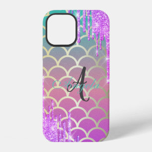 Modern Glitter DripS Mermaid Scale ,Monogram iPhone 12 Case