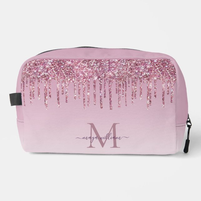 Modern Glitter Drips Personalized Monogram Name  Dopp Kit (Front)