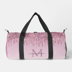 Modern Glitter Drips Personalized Monogram Name Duffle Bag