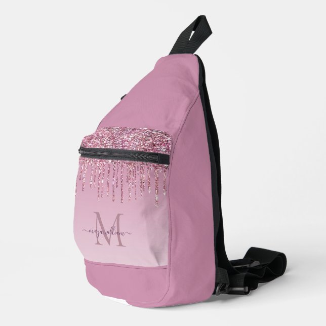 Modern Glitter Drips Personalized Monogram Name  Sling Bag (Right Corner)
