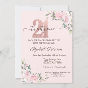 Modern Glitter Drips Rose Gold 21th Birthday   Inv Invitation