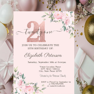 Modern Glitter Drips Rose Gold 21th Birthday   Inv Invitation