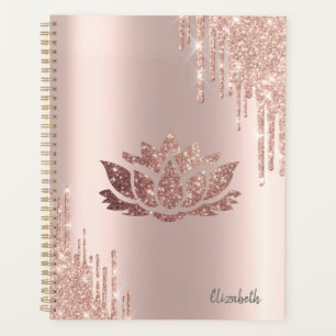 Modern Glitter Drips Rose Gold Lotus Planner