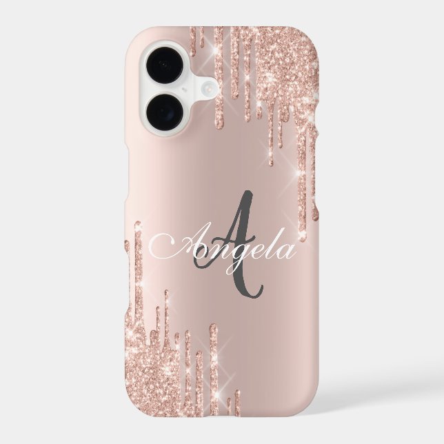 Modern Glitter Drips Rose Gold,Monogram (Back)