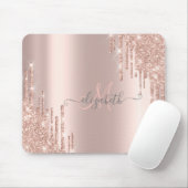 Modern Glitter Drips Rose Gold Monogram Mouse Pad (With Mouse)