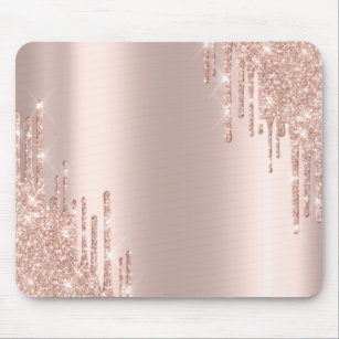 Modern Glitter Drips Rose Gold Mouse Pad