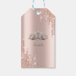 Modern Glitter Drips Rose Gold Tiara  Gift Tags