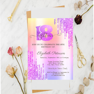 Modern Glitter Drips Violet 18th Birthday Invitation