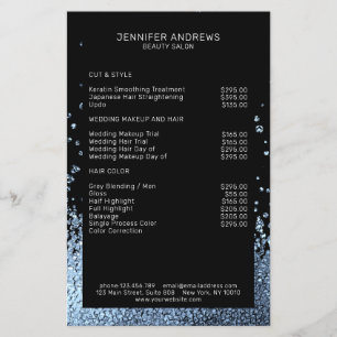 Modern Glitter Drop Eisblau Schwarz Flyer
