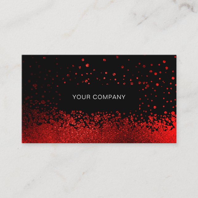 Modern Glitter Drop Red Black Business Card (Front)