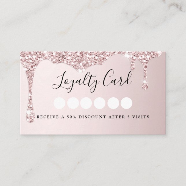 Modern Glitter Drop Salon & Spa  Loyalty Business  Business Card (Front)