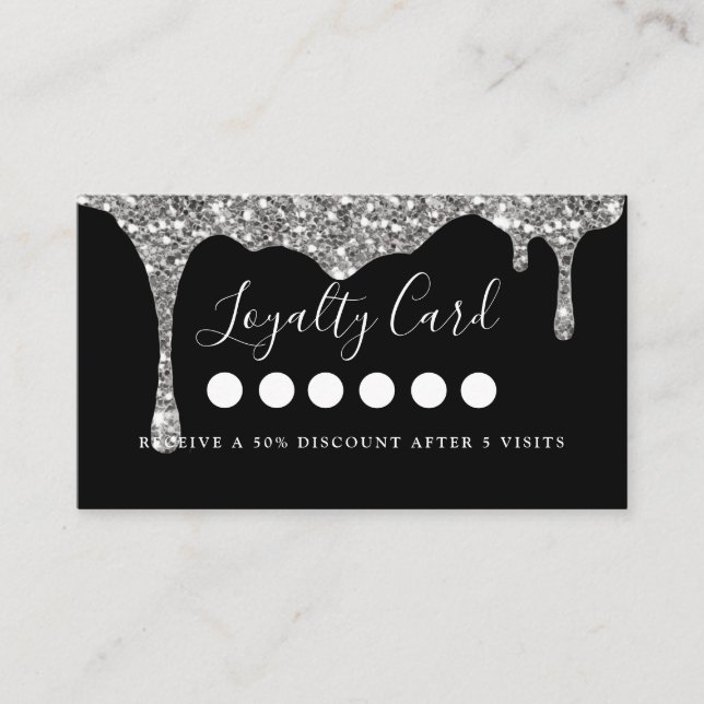 Modern Glitter Drop Salon & Spa Loyalty    Business Card (Front)