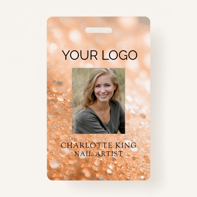 Modern Glitter Employee Photo ID Badge (Front)