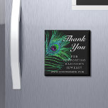 Modern Glitter Feather Boho Chic Thank You Magnet<br><div class="desc">Modern Glitter Feather Bho Chic Thank You Small Business Promotional Magnet features peacock feathers in green, blue and purple on a black background with the text "Thank You" in elegant modern calligraphy white script. All text and background colours are customizable. Personalize by editing the text in the text box provided....</div>