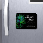Modern Glitter Feather Boho Chic Thank You Magnet<br><div class="desc">Modern Glitter Feather Bho Chic Thank You Small Business Promotional Magnet features peacock feathers in green, blue and purple on a black background with the text "Thank You" in elegant modern calligraphy white script. All text and background colours are customizable. Personalize by editing the text in the text box provided....</div>