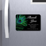 Modern Glitter Feather Boho Chic Thank You Magnet<br><div class="desc">Modern Glitter Feather Bho Chic Thank You Small Business Promotional Magnet features peacock feathers in green, blue and purple on a black background with the text "Thank You" in elegant modern calligraphy white script. All text and background colours are customizable. Personalize by editing the text in the text box provided....</div>