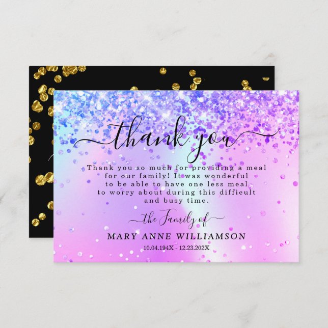 Modern Glitter Funeral Food Thank You Card (Front/Back)