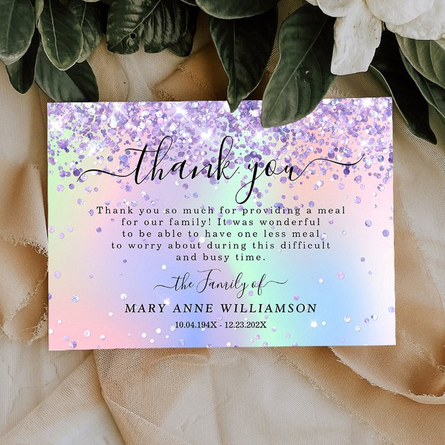 Modern Glitter Funeral Food Thank You Card (Creator Uploaded)